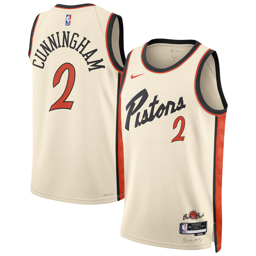 Men Detroit Pistons 2 Cade Cunningham Nike White City Edition 2024-25 Swingman Player NBA Jersey